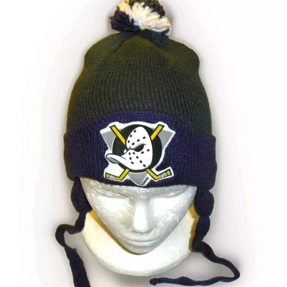 Anaheim Mighty Ducks Vintage 90s Kids Youth Pom Beanie Winter hat cap New Nhl